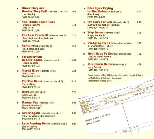 Elvis Presley  The Jungle Room Sessions : Front: Inlay